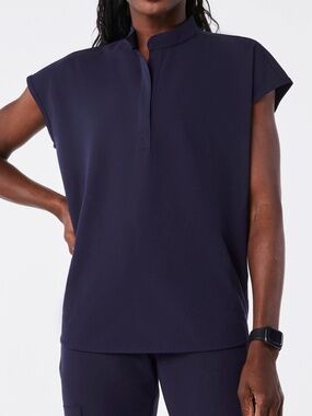 Figs Navy Rafaela Mandarin Collar Scrub Top